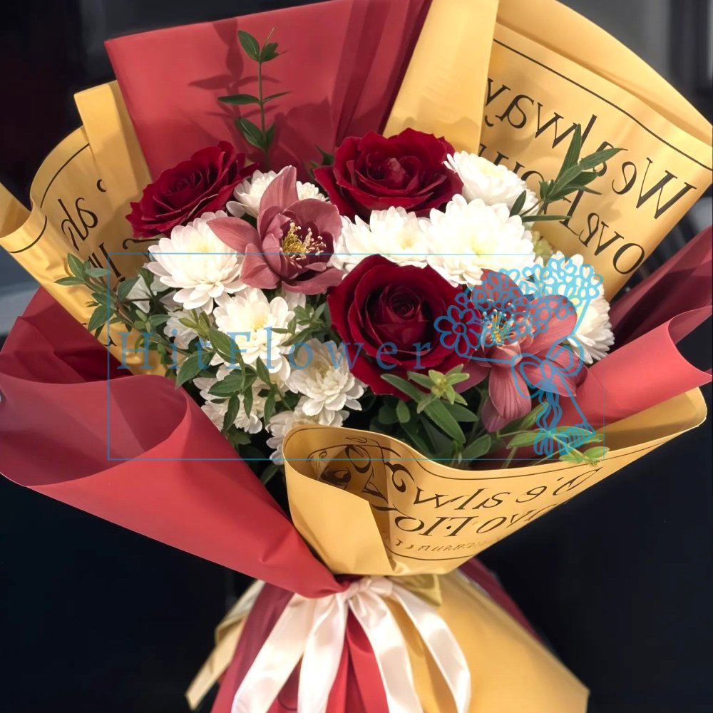 Букет цветов из: Хризантемы, Орхидеи и Розы